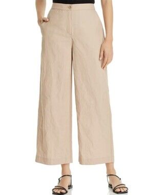 Eileen Fisher Organic Cotton Wide Leg Tan Pants Bramble Size 10